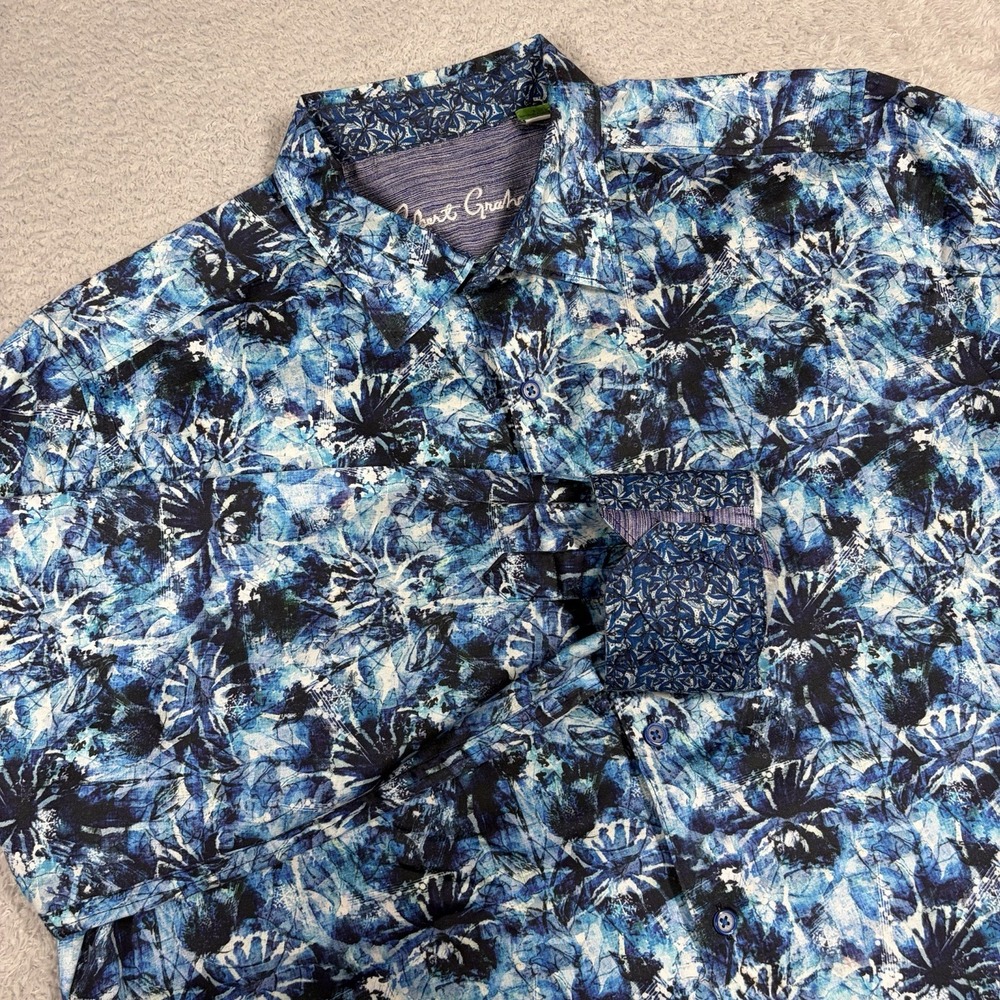 Robert Graham Kaleidoscope Pattern Shirt Mens XL Long Sleeve Blue Flip Cuff